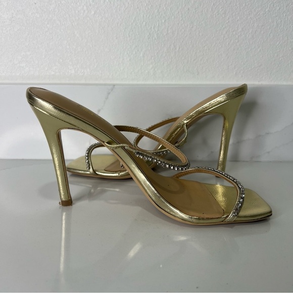 Tony Bianco Metallic Sandal Nappa Leather Gold Rhinestone Square Toe Sz 7.5 - Picture 9 of 15